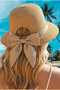 Women's Adjustable Straw Hat with Back Bow Bohemian Beach Sun Hat