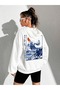 Women's White Get Alon Wave Printed Hoodie Sweatshirt - 6