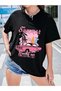 Women's Black Summer Car Printed Oversize T-Shirt - 3