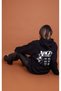 Women's Black Angel Energy Printed 3 Thread Hooded Hoodie Sweatshirt