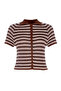 Women's Polo Collar Buttoned Striped Short Sleeve Knitwear Shirt