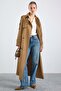 Water Repellent Trench Coat with Patchwork and Stitching Detail Kamel 6879 - 6