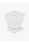 Asymmetrical Tie Slim Fit Short Sleeve Poplin Shirt