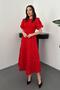 Women's Red Midi Rose Appliqué Balloon Sleeve Round Neck Lined Event Dress - 2