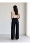 Women's Black High Waist Linen Wide Leg Palazzo Jean Trousers - 3
