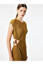 Bürümcük Fabric Textured Sleeveless Crew Neck Long Dress with Window Detail - 4