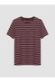 Vizyon New Season Burgundy Crew Neck Striped Women's T-Shirt - 5