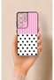 Samsung S21 Ultra Compatible Pink Striped Polka Dot Patterned Silicone Case