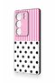 Vivo V29 Compatible Pink Striped Polka Dot Patterned Silicone Case - 3