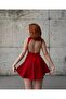Women's Red Backless Flounce Shorts Mini Dress Yel221163 - 4
