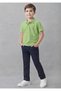 Unisex Kids 2-Piece Combination Short Sleeve Polo Collar T-Shirt-Navy Blue Ribbed Waist Elastic Canvas School Pants School Outfit