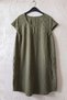 Khaki Pool Collar Low Sleeve Pocketed Robe and Casual Muslin Woven Dress with Embroidery on the Sides 95 55 - 2