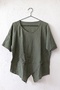 Khaki Pool Collar Short Sleeve Pocketed Embroidered Casual Cotton Asymmetrical Woven Blouse 70 65 - 2
