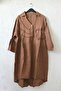 Camel V-Neck 3/4 Sleeve Buttoned Susene Embroidered Casual Muslin Long Back Oversize Woven Dress 110 65 - 2