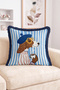 Striped Retro Fringed-Tasseled Throw Pillow Cover with Dog Figure with Beret and Coffee Cup Decorative Pillowcase - 2