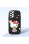 Samsung Galaxy A23 Compatible Case Camera Protector Black Silicone Couple Phone Case Kitty Pattern