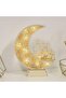 إضاءة ليلية لرمضان، مصباح زينة للعيد، مصباح رمضان مبارك، إضاءة على شكل هلال ونجمة، مصباح طاولة خشبي