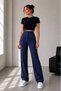 Women's Black High Waist Gathering Flared Leg Paazzo Pants - 2