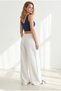 Women's White Elastic Waist Pocketed Gabardine Tassel Trousers Pnt-19000419 - 6