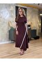 Women's Short Sleeve Crew Neck Double Stripe Color Detailed Asymmetric Cut Viscose Two Thread Dress - 2