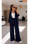 Navy Blue Textured Comfortable Cut Women's Two-Piece Set |   Suitable for Daily Use, Office and Vacation Combination