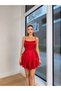 Women's Red Lined Satin Mini Dress with Corset Detail and Shorts Yel0323 - 2