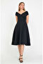 Women's short sleeve double breasted lapel skirt flounced crepe dress - 4