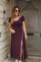 Women Short Sleeve Round Neck White Slit Detail Viscose Full Length Dress - 2