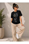 Swan Figured Question Mark Printed T-Shirt Short Sleeve T-Shirt - Black - 3