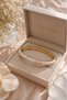 Azur Floral Stoned White Enamel Thin Cuff Bracelet (Gold Color) - 3