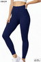Navy Blue High Waist Gathering Diving Fabric No Show Side Seamless Women's Premium Scuba Daily Sports Leggings