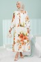Salmon Half Buttoned Sleeves Elastic Skirt Layered Viscose Dress