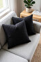 2 Pieces 100% Cotton Black Throw Pillow Covers Plain Decorative Throw Pillow Covers with Hidden Zipper 45X45 cm - 2