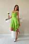 Women's Green Strappy V-Neck Jacquard Asymmetrical Hem Mini Dress