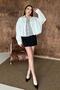 Women's White Shirt with Stripe Trim Oversize Crop Cut Long Sleeves - 4