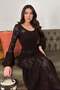 Women's Brown Maxi Knitwear Dress Openwork Knitted Patterned U-Neck Spanish Sleeve - 3