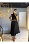 Women's Black Belted A-Line Skirt with Flared Pockets, Midi Length - 6
