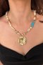Turquoise and Moonstone Natural Stone Steel Flower Tip Special Design Handmade Women's Necklace - 4