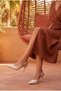 Women's Beige Patent Leather Pointed Toe High Heeled Shoes with Noble Gold Accessories - 4