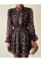 Women's Leopard Print Bow Collar Chiffon Mini Long Sleeve Dress - 2