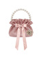 Powder Pink Cotton Satin Bag, with Crystal Glass Stone Decoration, Pearl Handle, Satin Drawstring, for Daily Use / Evening Dress / Event / Celebration