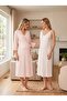 New Season Ecru Striped Easy Breastfeeding Design Lace Detailed Straps 100% Cotton Maternity Nightgown Set - 7