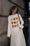 White Mixed Fruit Print Long Sleeve Cotton T-Shirt\Blouse Suitable for Hijab Wear