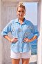 Italian Lavender Blue Shirt Collar Long Sleeve Buttoned Sequined Embroidered Casual Woven Shirt 65 62