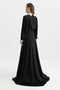 Satin Evening Dress with Stones on the Collar and Cuffs - Black - 4