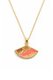 Women's Gold Color Fan Pendant Necklace with Enamel Zircon Stone and Stylish Minimal Steel Chain