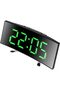 LED Curved Digital Alarm Clock USB Battery Powered Temp Display Snooze Night Mode Silent Modern Desktop Electronic Clock Green