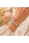 Beaded Charm Bracelet with Coral and Blue Tones and Dangling Figure Design - 7