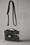 Black Knitted Textured Women's Hand and Shoulder Bag - Lockable, Zippered, Adjustable Long Strap - 6