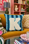 Punch Embroidered Cushion Cover - 43*43 cm - Blue Letter K - Pnk001